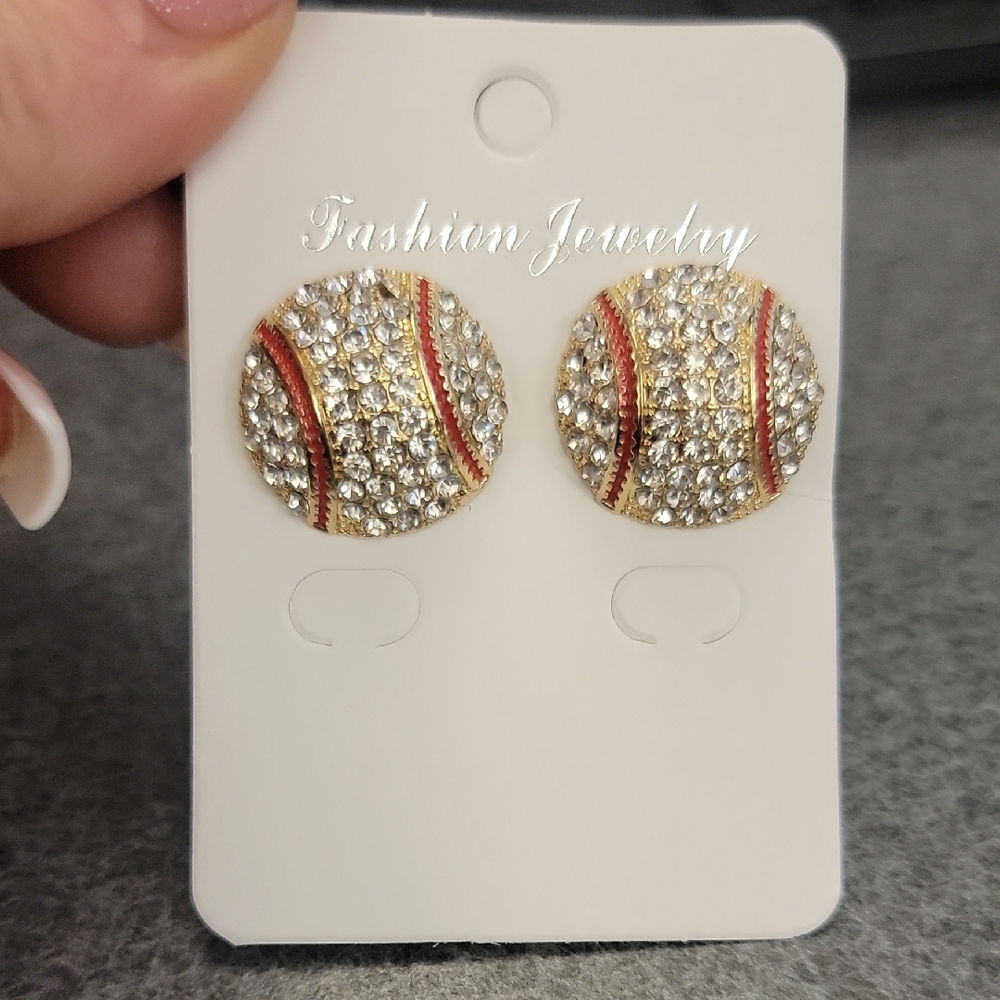 Gold and Silver Crystal Stud Baseball Earrings